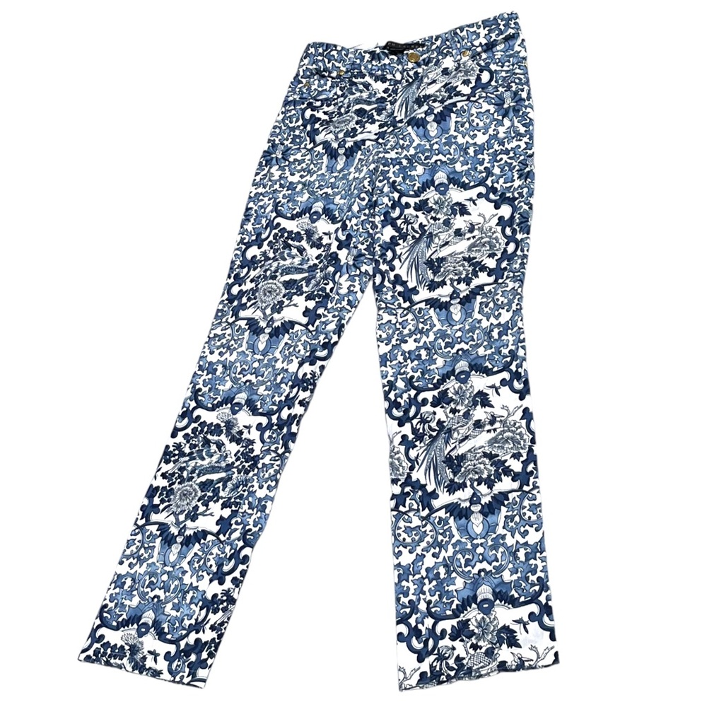 Ralph Lauren Black Label Blue & White Porcelain Print Pants Baroque Size 2 - Picture 5 of 10